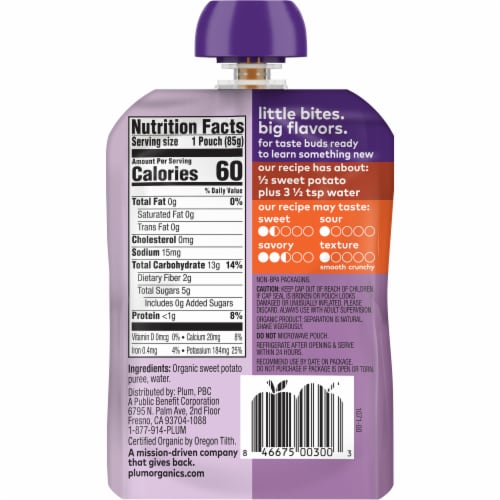 Plum Organics® Stage 1 Just Sweet Potato Baby Food Pouch Perspective: back