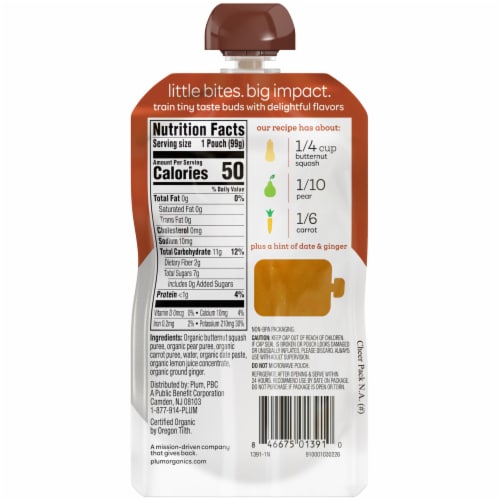 Plum® Organics Butternut Squash, Pear, Carrot, Date, Ginger Organic Baby Food Perspective: back