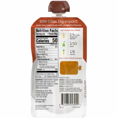 Plum® Organics Butternut Squash, Pear, Carrot, Date, Ginger Organic Baby Food Perspective: back