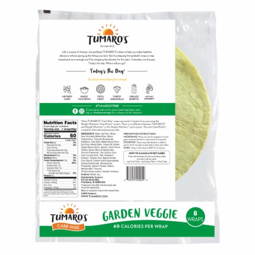 Tumaro'S 8-inch Garden Veggie Carb Wise Wraps - Case of 6 - 8 CT Perspective: back