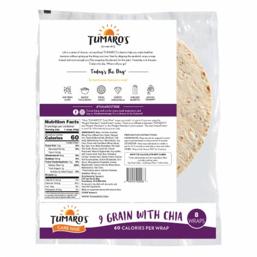 Tumaro'S 8-inch 9 Grains and Seeds Carb Wise Wraps - Case of 6 - 8 CT Perspective: back