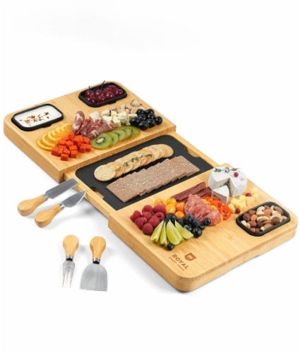 Royal Craft Wood Cracker and Cheese Tray with Slate Plate Perspective: back