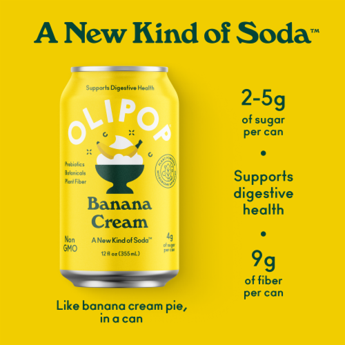 Olipop Soda Pop, Banana Cream, Prebiotics, Botancials, Plant Fiber, 12 Fl Oz, 12 Ct Perspective: back
