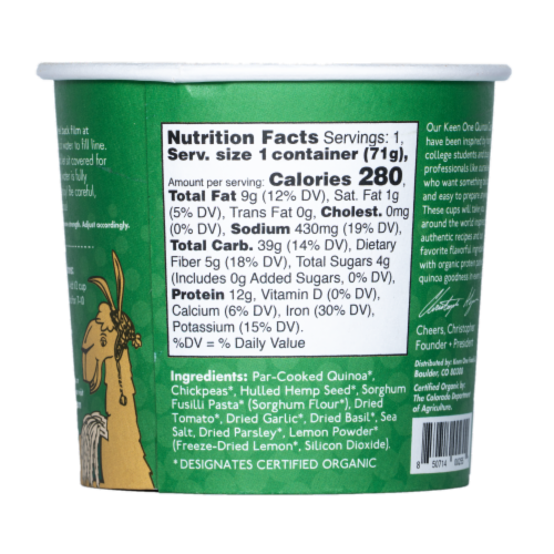 Keen One Quinoa Pesto Pasta Quinoa Cup Perspective: back