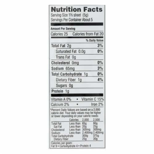Premium Roasted Seaweed: Big Sheet 0.92 oz Sea Salt.ca Perspective: back