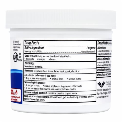 Pharma-C 70% Isopropyl Alcohol Pads (alcohol wipes). 12 Jars of 100 3" Pads. Perspective: back