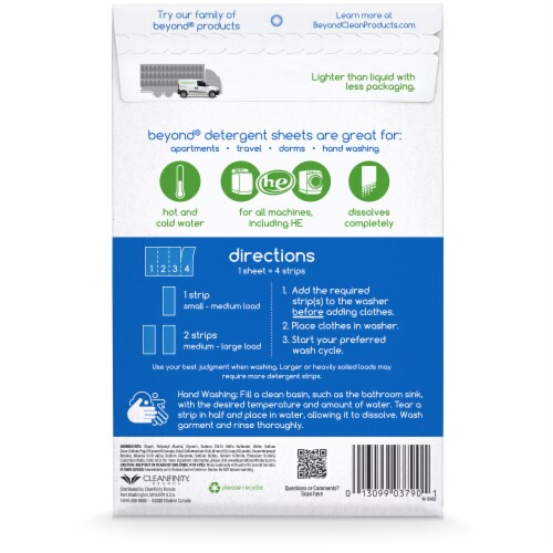 Beyond Concentrated Laundry Detergent Sheets. Zero Plastic Waste. No Chlorine.  Free & Clear Perspective: back