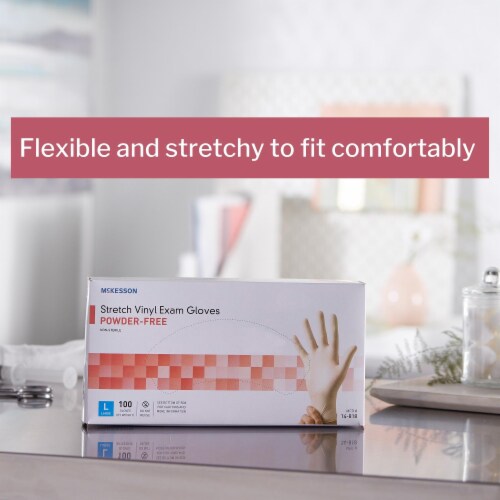 McKesson Disposable Stretch Vinyl Exam Glove Standard Cuff Length LARGE 14-818 100 per Box Perspective: back