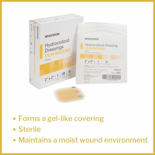 McKesson Hydrocolloid Dressing 2 x 2 Square Waterproof Film Backing