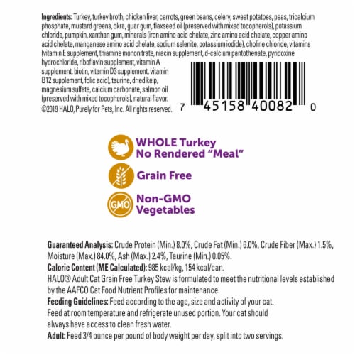Halo Grain Free Natural Turkey Stew Wet Cat Food Perspective: back