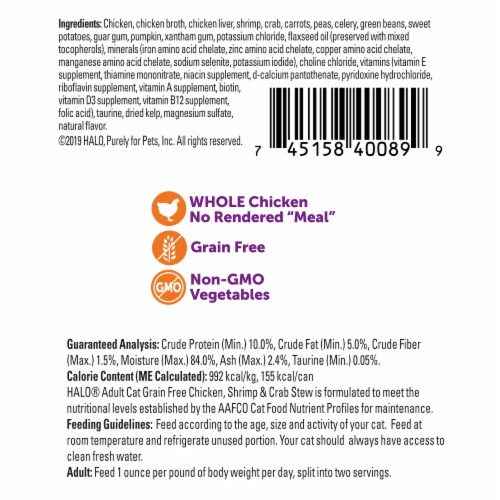 Halo Grain Free Natural Chicken Shrimp & Crab Stew Wet Cat Food Perspective: back