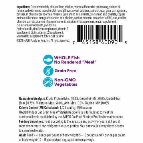 Halo Grain Free Natural Indoor Whitefish Recipe Wet Cat Food Perspective: back