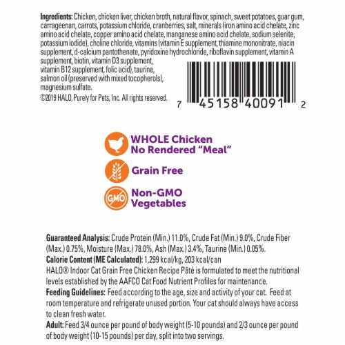 Halo Grain Free Natural Indoor Chicken Recipe Wet Cat Food Perspective: back