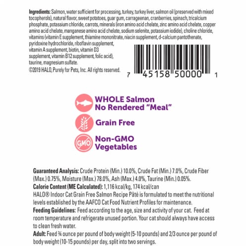 HALO Grain Free Indoor Salmon Recipe Natural Wet Cat Food Perspective: back