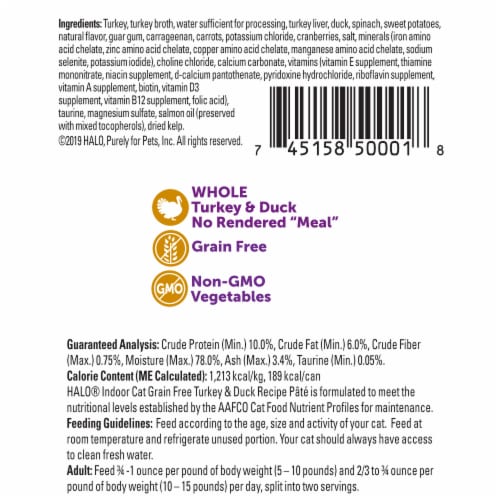 Halo Turkey & Duck Grain Free Natural Indoor Wet Cat Food Perspective: back