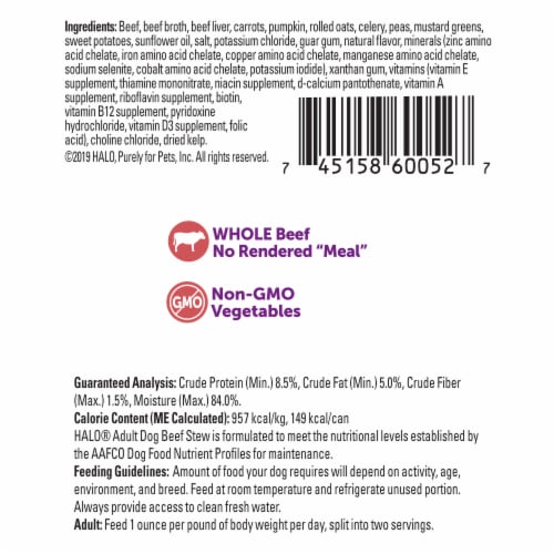 HALO Natural Beef Stew Wet Dog Food Perspective: back