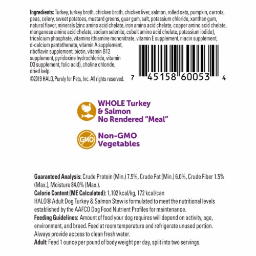HALO Natural Turkey & Salmon Stew Wet Dog Food Perspective: back