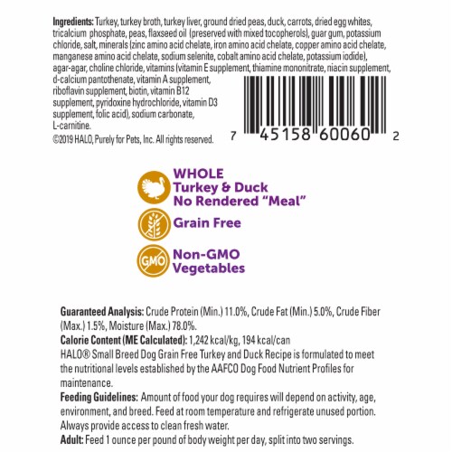 Halo Grain Free Natural Small Breed Turkey & Duck Recipe Wet Dog Food Perspective: back