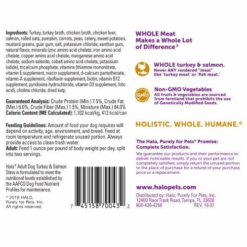 HALO Turkey & Salmon Stew Natural Wet Dog Food Perspective: back