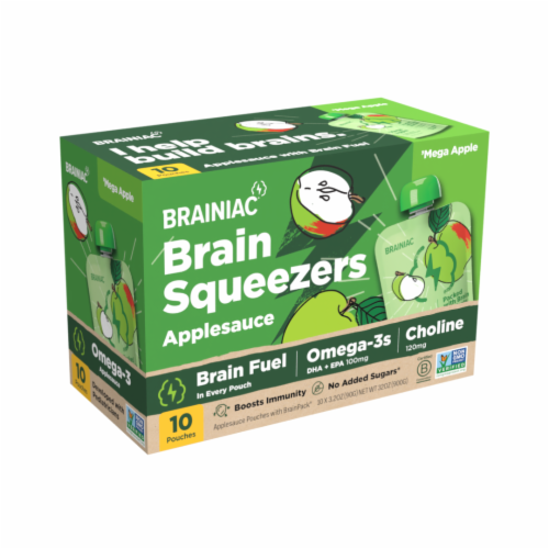 Brainiac Omega-3 Smart Squeezer Applesauce, No Added Sugar, Vitamin C, Apple, 10 Count, 10-Pack - Kroger Brainiac Omega-3 Smart Squeezer Applesauce, No Added Sugar, Vitamin C, Apple, 10 Count, 10-Pack - Kroger