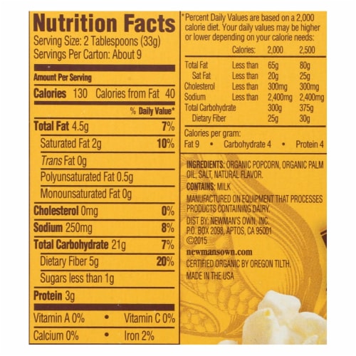 Newman's Own Organics Butter - Popcorn - Case of 12 - 3.3 oz. Perspective: back
