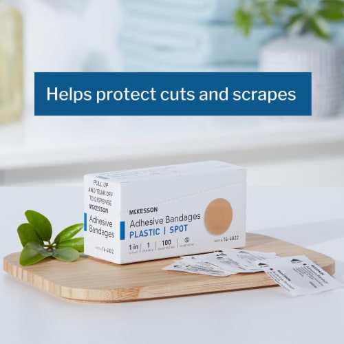 McKesson Tan Plastic Adhesive Spot Bandage Sterile 1 2400 per Case Perspective: back