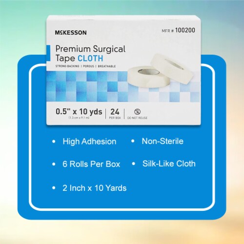 McKesson White Silk-Like Cloth Medical Tape 2 x 10 Yd 10 Boxes, 6 Rolls/Box 100202 Perspective: back