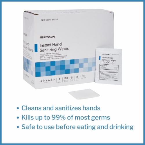 McKesson Ethyl Alcohol Alcohol Hand Sanitizing Wipe Individual Packet 100 Wipes 10 Packs Perspective: back