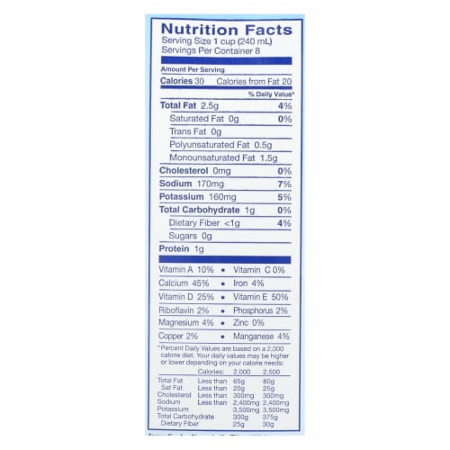 Almond Breeze - Almond Milk - Unsweetened Original - Case of 8 - 64 fl oz. Perspective: back