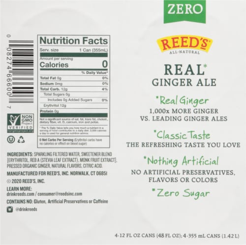 Reed’s Original Real Ginger Ale Zero Sugar Soda Bottles Perspective: bottom
