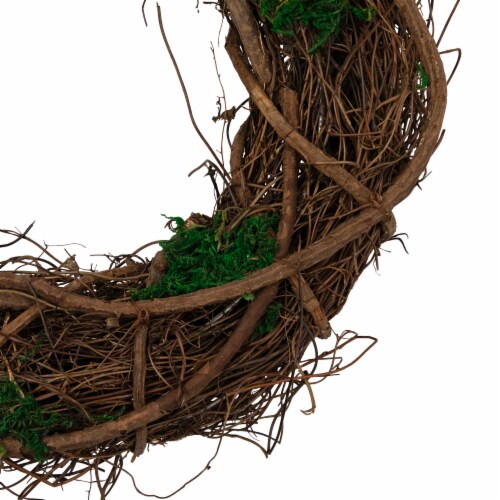 Northlight 13 Green and Brown Moss and Twig Artificial Spring Wreath - Unlit Perspective: bottom
