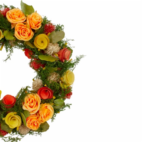 Northlight Shaved Wood Flowers with Moss and Twigs Spring Wreath - 12 Perspective: bottom