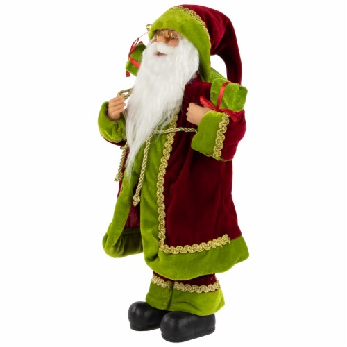 Northlight 16 Grand Imperial Red and Green Santa Claus with Gift Bag Christmas Figure Perspective: bottom
