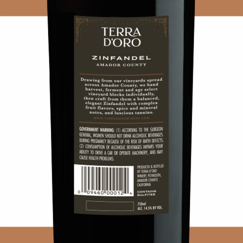 Terra d'Oro Zinfandel California Red Wine 750 ml Perspective: bottom