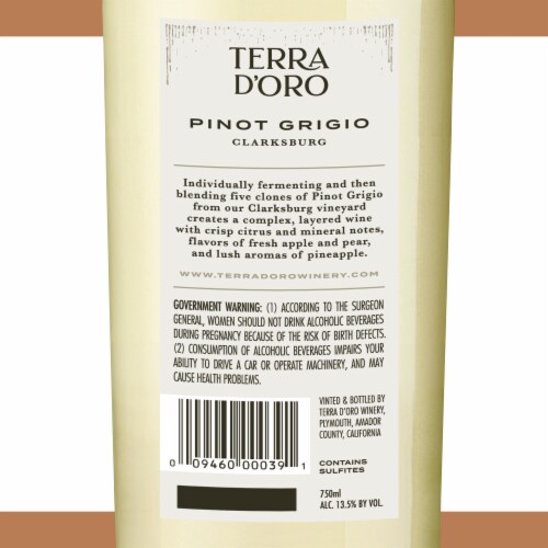 Terra d'Oro Pinot Grigio California White Wine 750 ml Perspective: bottom