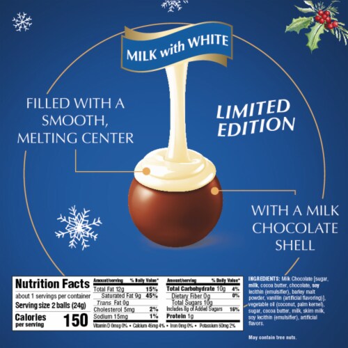 Lindt LINDOR Snowman Milk and White Chocolate Christmas Candy Truffles Bag Perspective: bottom