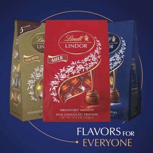 Lindt LINDOR Assorted Dark Chocolate Candy Truffles Bag Perspective: bottom