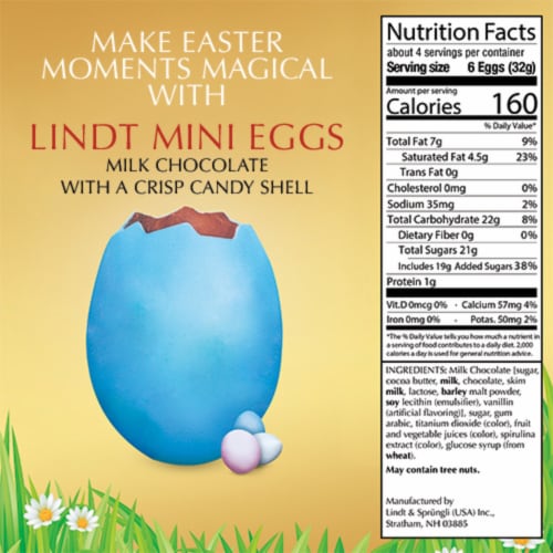 Lindt Mini Eggs Milk Chocolate Eggs with a Crisp Easter Candy Shell Pouch Perspective: bottom