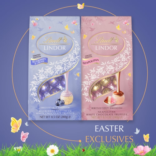 Lindt LINDOR Blueberries & Cream White Chocolate Easter Candy Truffles Bag Perspective: bottom
