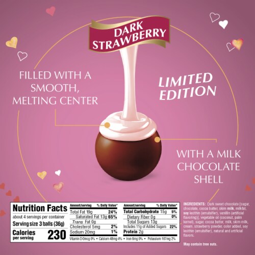 Lindt LINDOR Valentine's Day Strawberry Dark Chocolate Candy Truffles Bag Perspective: bottom