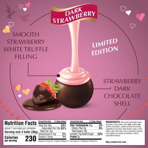 Lindt LINDOR Valentine's Day Strawberry Dark Chocolate Candy Truffles Bag Perspective: bottom