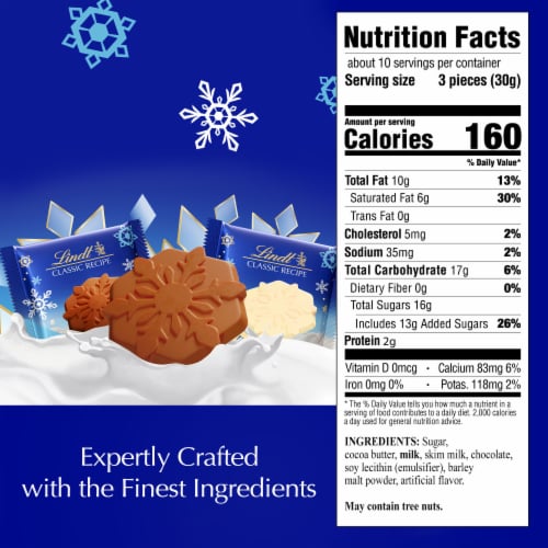 Lindt CLASSIC RECIPE Assorted Chocolate Candy Snowflakes Pouch Perspective: bottom