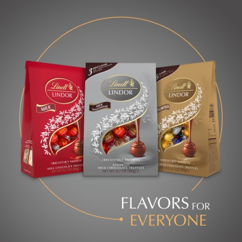Lindt LINDOR Assorted Milk Chocolate Candy Truffles Bag Perspective: bottom