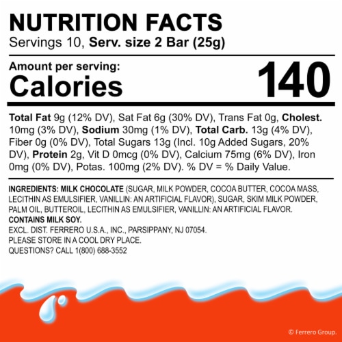 Kinder Chocolate, 20 Bars, Milk Chocolate Bar with Creamy Milky Filling, Individually Wrapped Candy Perspective: bottom