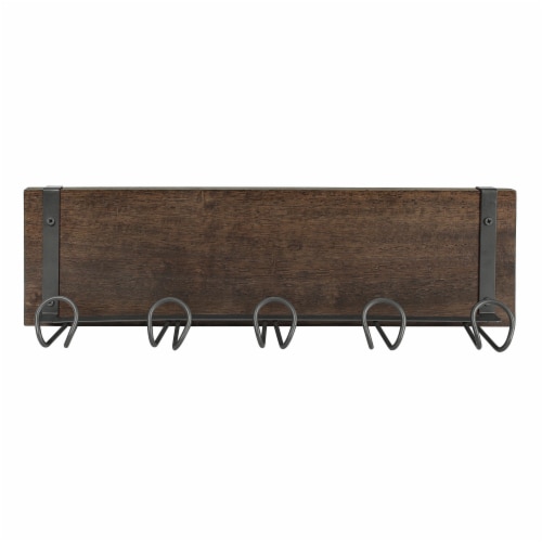 Spectrum Vintage 5-Hook Wall Mount Shelf - Wood Perspective: bottom