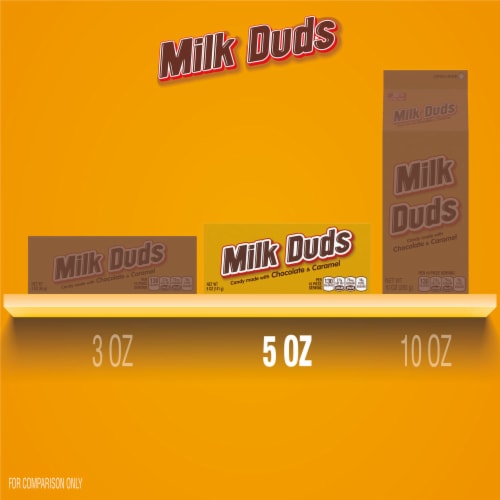 MILK DUDS Chocolate and Caramel Candy Box Perspective: bottom