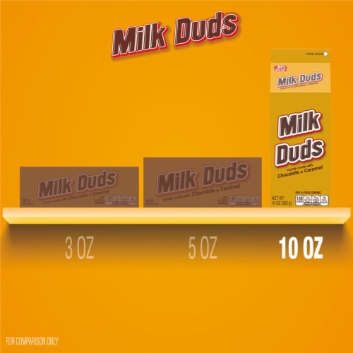 MILK DUDS Chocolate and Caramel Candy Box Perspective: bottom