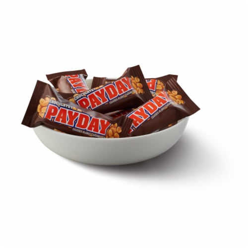 PAYDAY Chocolate Covered Peanut Caramel Snack Size Halloween Candy Bars Bag Perspective: bottom