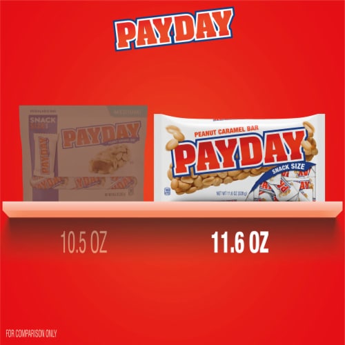 PAYDAY Peanut Caramel Snack Size Halloween Candy Bag Perspective: bottom