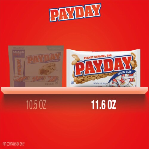 PAYDAY Peanut Caramel Snack Size Halloween Candy Bag Perspective: bottom